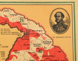 Magyarország térképe az elszakított területekkel. Propaganda térkép, kartonlapra nyomtatva. A térkép...