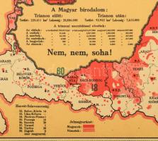 Magyarország térképe az elszakított területekkel. Propaganda térkép, kartonlapra nyomtatva. A térkép...