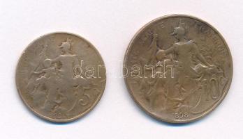 Franciaország 1899. 5c bronz + 1898. 10c bronz T:VF-F France 1899. 5 Centimes bronze + 1898. 10 Cent...