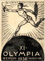 1936 Berlin, XI. Olympia. Dr. Illyés László kiadása, megemlékezése az olimpia megnyitójáról. Alkalmi Grafika 3. sz. / Summer Olympics in Berlin s: Márton Lajos