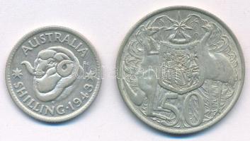 Ausztrália 1943. 1Sh Ag "VI.György" + 1966. 50c Ag "II. Erzsébet" T:XF
Australi...