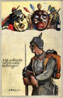 1915 Jetzt wollen die mir's Gruseln beibringen / WWI German military humour art postcard s: H. Fritsch (EK)