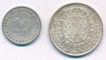 Straits Settlements 1919. 20c Ag "V. György" + Svédország 1941G 1Kr Ag "V. Gusztáv&qu...