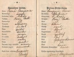 1861 Arad, Vándorkönyv német és magyar nyelven, viaszpecséttel, ragasztott gerinccel