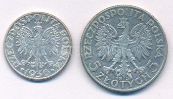 Lengyelország 1933. 5Zl Ag + 1936. 2Zl Ag "15 éves a Gdynia kikötő" T:AU,XF Poland 1933. 5...