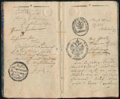 1827 Német nyelvű vándorkönyv sok bejegyzéssel