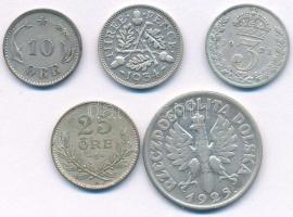 1903-1941. 5db-os vegyes fémpénz tétel, közte 
Lengyelország 1925. 1Zl Ag T:AU-VF 1903-1941. 5pcs o...