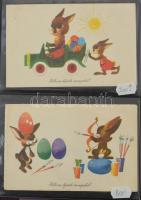 Kb. 80 db modern főleg magyar retro grafikai üdvözlő képeslapok albumban / Cca. 80 modern Hungarian ...