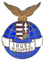 ~1946-1949. "IBUSZ Budapest" zománcozott bronz jelvény, a tűn "ARKANZAS BUDAPEST" gyártói jelzéssel (36x25mm) T:AU,XF zománchiba / Hungary ~1946-1949. "IBUSZ Budapest" enamelled bronze badge with "ARKANZAS BUDAPEST" maker's mark on the needles base (36x25mm) C:AU,XF enamel error