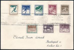 1925 Sport sor Budapest helyi levélen alkalmi bélyegzéssel / Mi 403-410 on cover