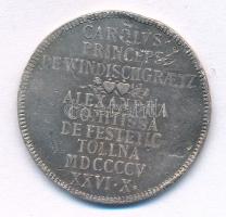 Ausztria 1905. "Windischgrätz Károly herceg és Festetics-Tollna Alexandra grófnő házasságkötésére" Ag zseton (6,95g/27mm) T:F ph., Austria 1905. "For the Wedding of Prince Carol Windischgrätz and Alexandra Festetic-Tollna countess" Ag jeton (6,95g/27mm) T:F edge error