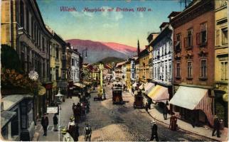 1915 Villach (Kärnten), Hauptplatz mit Görlitzen / main square, street view, autobus, shops (EK)