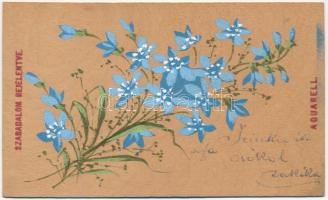 1900 Virágos üdvözlőlap fakéregből, akvarell / Thick wooden greeting card with flowers. Aquarell