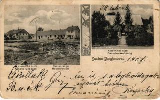 1907 Gyurgyenovác, Susine-Gjurgjenovac, Durdenovac; Poslovnicka kuca, Restauracija, Cinovicki stan / Kanzlei Gebäude, Restauration, Beamten-Wohnung / tisztviselői lakások, iroda épület, étterem / office, restaurant, officials' apartment. Art Nouveau (ázott sarkak / wet corners)