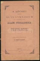 Demkó Kálmán (szerk.): A lőcsei egykori ág. ev. gymnasium és a jelenlegi m. kir. állami főreáliskola története. Lőcse, 1896, Reiss Józs. T.-ny., 174+(2) p. Kiadói papírkötés, sérült, kissé foltos borítóval, belül a lapok nagyrészt jó állapotban.