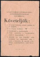 1956 Nagymiskolci Munkástanács sztrájkbizottságának határozata röplap, kissé gyűrött 12x9 cm