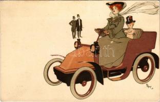 Hölgy autóban / Lady in automobile. Stengel & Co. litho s: Alexander Popini (fl)