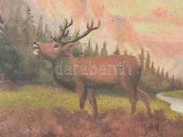 Olvashatatlan jelzéssel: Szarvasbőgés. Olaj, vászon. Üvegezett, sérült fakeretben, 29,5×40 cm