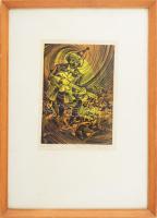 Várkonyi Károly (1910-2001): ,,A bohóc". Linómetszet, papír, jelzett, Várkonyi Károly autográf ...