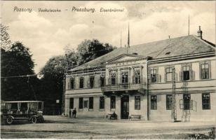 Pozsony, Pressburg, Bratislava; Vaskutacska, Ferdinánd király vasfürdő, korai trolibusz. Kaufmann kiadása / Eisenbrünnel (Eisenbründl) / Zelezná Studénka / spa with early trolleybus (EK)