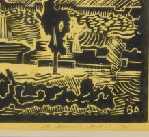 Bruncsák András (1963-): Kecskemét, 1991. Linómetszet, papír, jelzett, művészpéldány EA jelzéssel, ü...