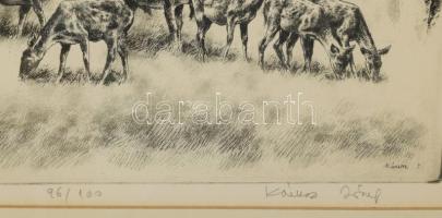Kórusz József (1927-2010): Dámvadak. Rézkarc, papír, jelzett. Számozott: 96/100. 29,5x39,5 cm. Üvege...