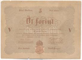 1848. 5ft "Kossuth bankó" barna nyomat, kiolvashatatlan sorszámmal és rendkívül hiányos hátlapi nyomattal T:F szakadások / Hungary 1848. 5 Forint "Kossuth Banknote" brown print, with unreadable serial number and very faint backside print C:F tears  Adamo G109A