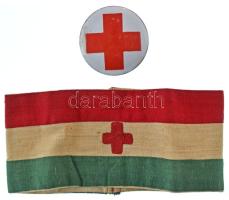 ~1930. "Vöröskereszt" zománcozott fém jelvény karszalaggal (59mm) T:XF javított zománc / Hungary ~1930. "Red Cross" enamelled metal badge with armband (59mm) C:XF repaired enamel