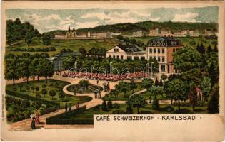 Karlovy Vary, Karlsbad; Café Schweizerhof. Schäfler's Söhne Art Nouveau litho (small tear)