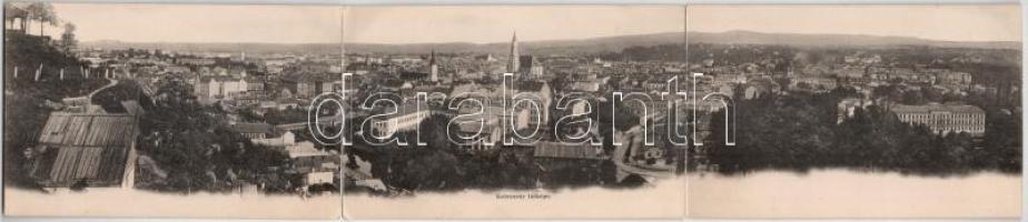 Kolozsvár, Cluj; 3-részes kihajtható panorámalap. Schuster Emil kiadása / 3-tiled folding panoramacard (hajtásnál szakadt / torn at fold)