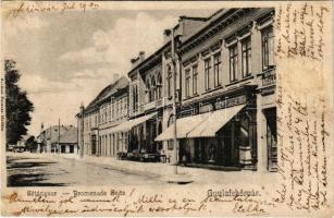 1905 Gyulafehérvár, Alba Iulia; Sétánysor, Schlesinger Testvérek, Klein D., Krassowsky üzlete, Európa szálloda. Schäser Ferenc kiadása / Promenade Seite / street view, shops, hotel (r)