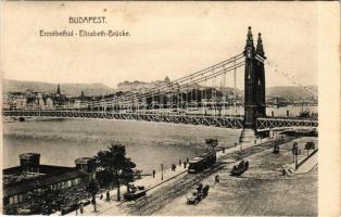 1918 Budapest, Erzsébet híd, pesti hídfő, villamos, uszoda (EK)