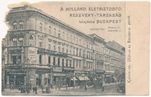 1910 Budapest VIII. Hollandi Életbíztosító Részvénytársaság reklámja, Magyar Fém és Lámpaáru gyár, Makó Mihály üzlete. Kálvin tér, Üllői út és Baross utca sarok. Klein Vilmos kiadása (b)