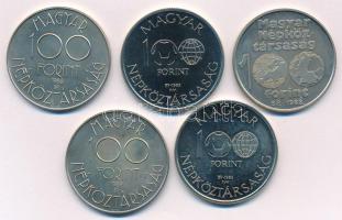 1985-1989. 100Ft Cu-Ni (5xklf) "Labdarúgó Európa Bajnokság és Világbajnokság" mind kapszul...