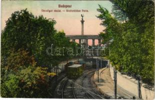 1910 Budapest XIV. Városliget, földalatti villamos vasút torkolata, Millenniumi emlékmű (Hősök tere) a háttérben (Rb)