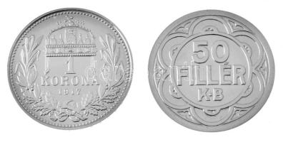 1917. 50f Ag + 1918. 1K Ag "IV. Károly" utánveret díszdobozban, tanúsítvánnyal (5,15g + 3,...