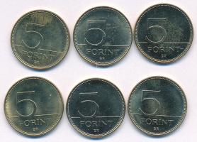 2021. 5Ft Cu-Ni-Zn "75 éves a Forint" (6xklf) teljes sor! Mind kapszulában, tanúsítvánnyal...