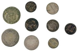 Vegyes 9db-os rossz tartású ezüst tétel közte: 1804A + 1804G 20kr Ag "I. Ferenc" (2xklf) T...