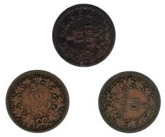 Ausztria 1858B + 1859A + 1861B 5/10kr Cu (3xklf) T:XF-F patina Austria 1858B + 1859A + 1861B 5/10 Kreuzer Cu (3xdiff) C:XF-F patina Krause KM#2182