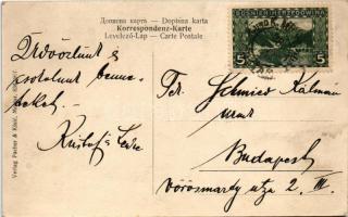 Mostar, mosque. Montage with postal order, postman and stamps. Verlag Pacher & Kisic 836/1907