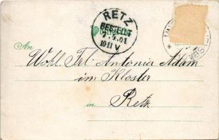 1901 Fröhlichte Ostern / Húsvéti üdvözlet, nyulak tandem kerékpáron / Easter greeting, rabbits on ta...