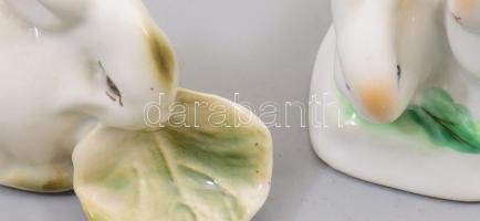 3 darab porcelán nyúl, Zsolnay, Hollóházi, Drasche, jelzett, m: 8 cm alatt