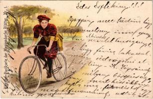 1899 (Vorläufer) Kerékpáros hölgy / Lady on bicycle. Meggendorfer Blätter Nr. 1. J. F. Schreiber litho (r)