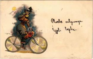 1898 (Vorläufer) Kerékpáros művészlap. Farb. Radfähr-Karte No. 10. v. L. Schaller, Kanitz C. és fiai / Bicycle art, litho s: Gubitz (EB)