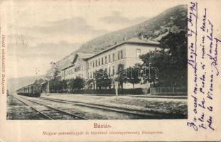 Báziás railway station with ad of the Hungarian Machine Factory and Rental jsc.