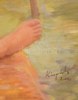 Kárpáti József (1958-): Nóri a műteremben (Mozartot hallgatunk). Olaj, vászon. Jelezve jobbra lent. ...