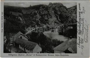 1904 Banja Luka, Banjaluka; Dilligence-Station Bocac & Restauration, Strasse Jajce / railway station, restaurant, street. Rosner & Laufer