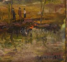 Bornemisza László (1910-1995): Emberek a vízparton. Olaj, vászon, jelzett, dekoratív fakeretben, 50×...