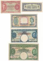 Malaja / Brit Közigazgatás 1941-1953. 5c-5D (4xklf) + Malaja / Japán megszállás 1942. 1c T:F,AU Malaya / British Administration 1941-1953. 5 Cents - 5 Dollars (4xdiff) + Malaya / Japanese Occupation 1942. 1 Cent C:F