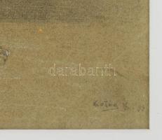 Kotász Károly (1872-1941): Tigris. Ceruza, papír, jelzett, dekoratív üvegezett keretben. 14x19,5 cm